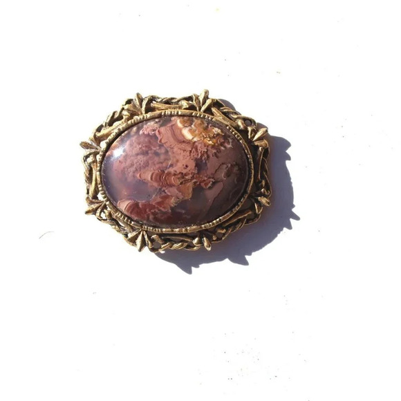 Vtg Gemstone (Agate Stone Geode Crystal) Cowboy Western Brooch Clip Scarf Decor - Picture 3 of 4